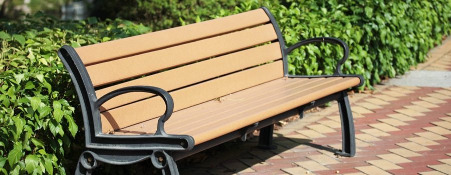 Park bench in the sunshine at a park